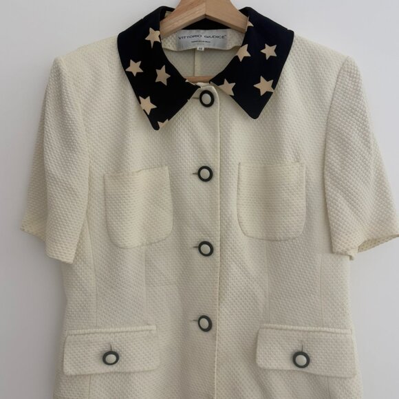 Vintage Women's Ivory Textured Blouse w/Star Collar - Size 44 - Picture 1 of 3